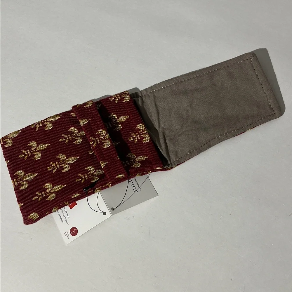 Jules Pansu Made in France Fleur De Lis Paris Cotton Pouch Red Gold NEW!